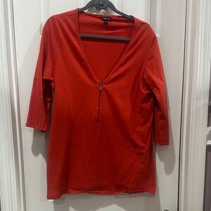 Tommy Hilfiger Women's Vibrant Red V-Neck Long Sleeve Top